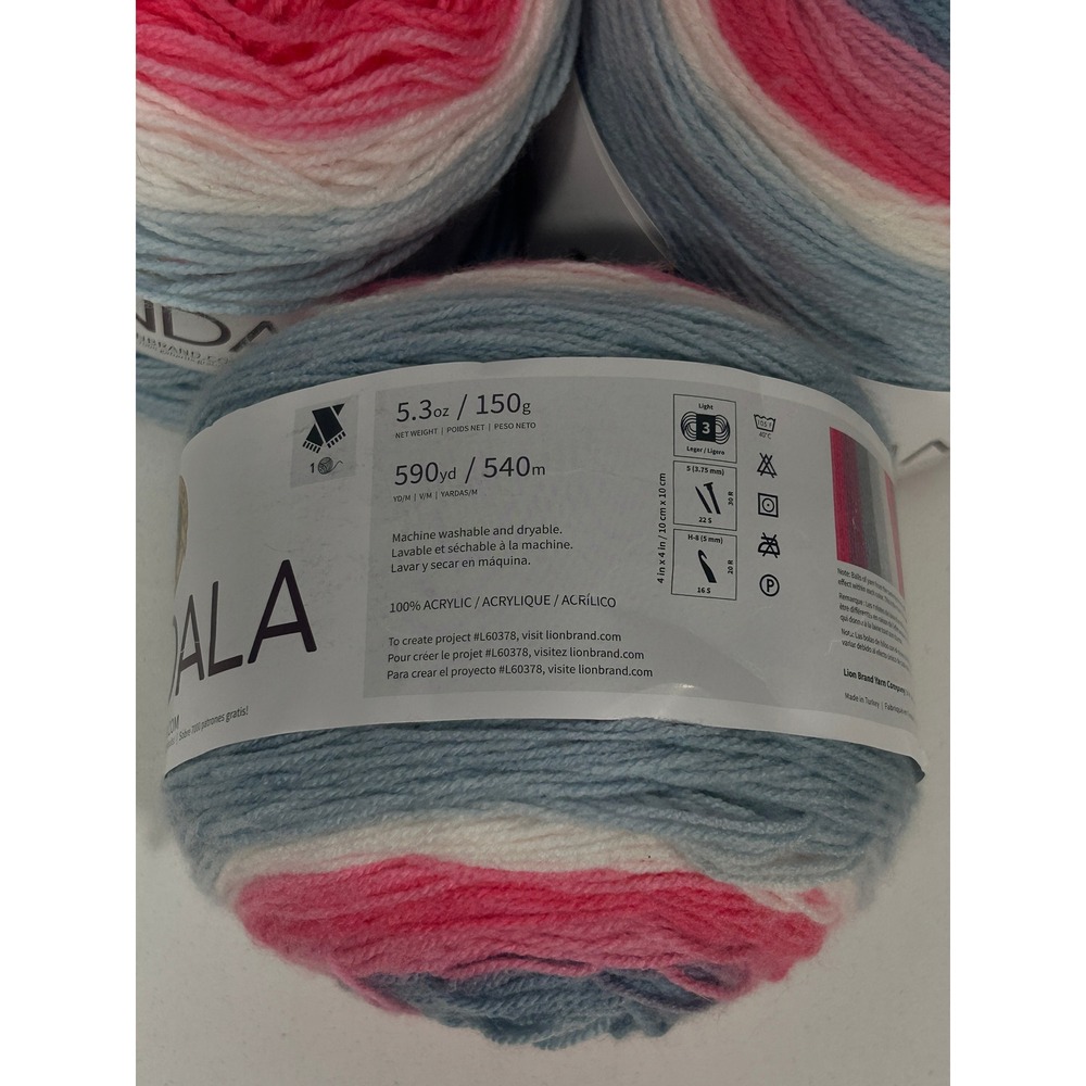 Lion Brand Mandala Yarn Unicorn 201 Pink Blue White 5.3oz Lot of 3 Dye Lot 0218